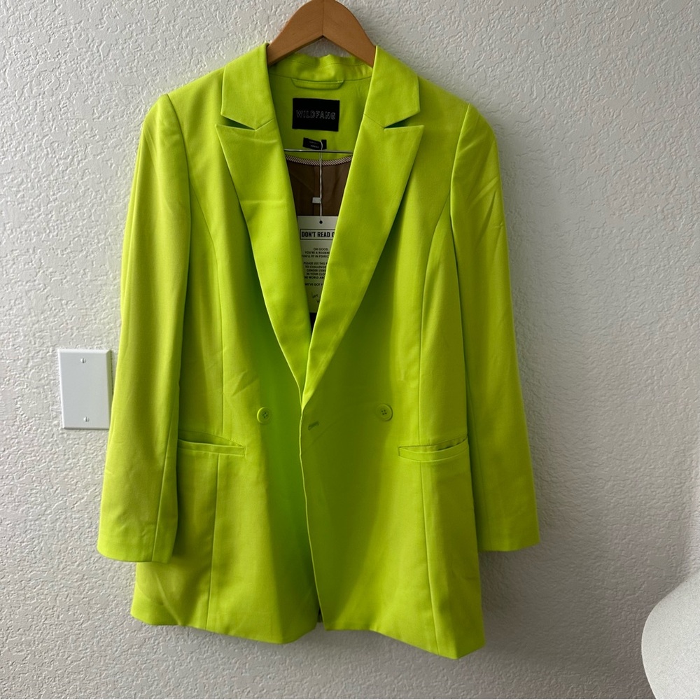 Wildfang The Empower Double Breasted Blazer Neon Green size xs